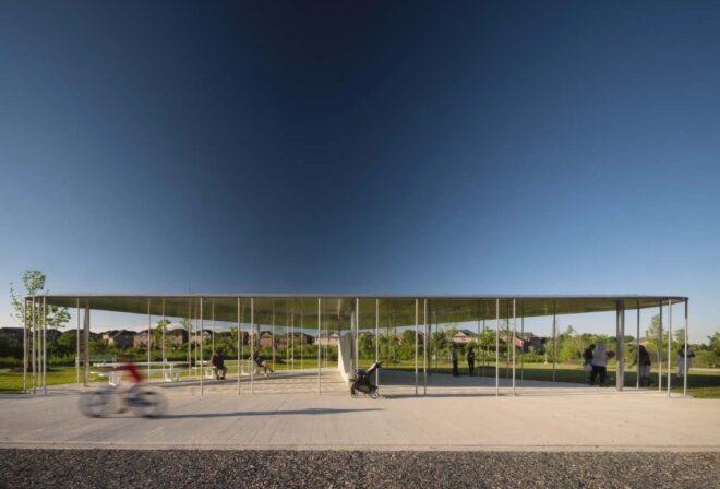 elongated pergola covering a patio