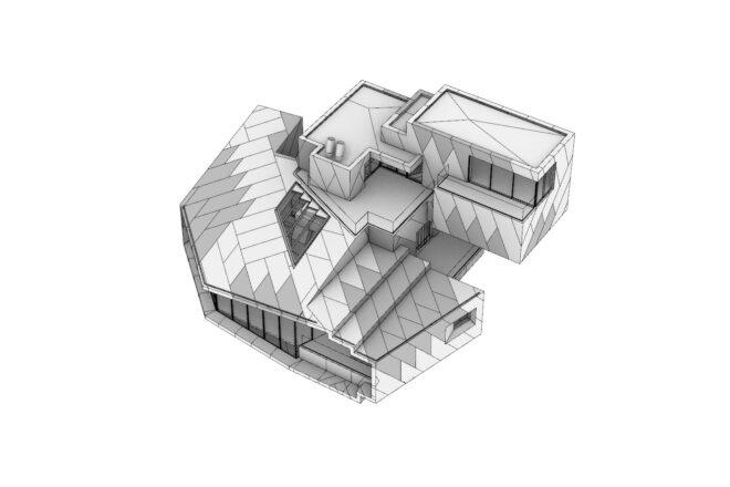 3D diagram of stepped exterior of a chalet