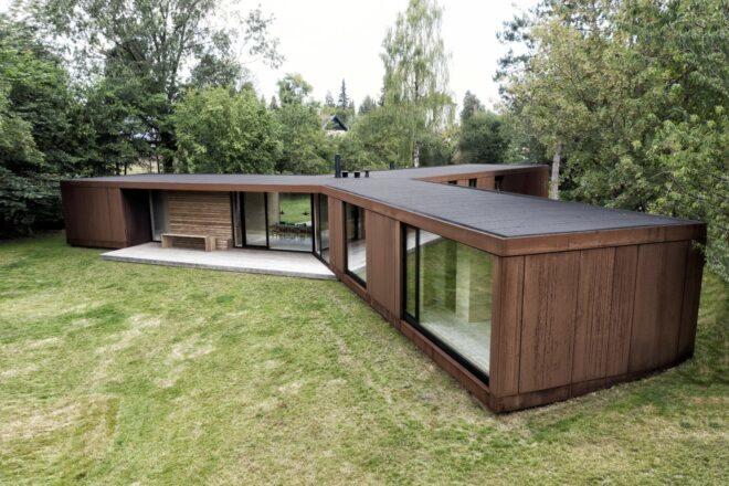 one-story home with CLT siding