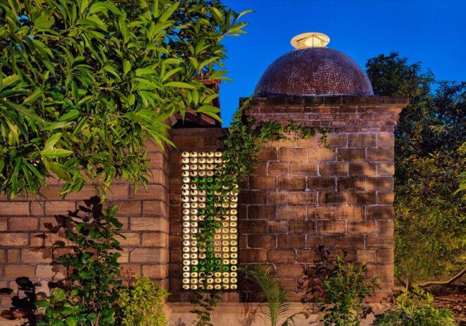 brick home with a domed roof