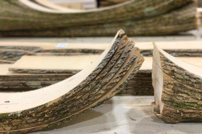 close-up of curved wood pieces