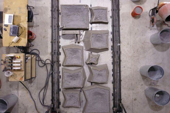 Top view of 3D-printer and concrete leg modules