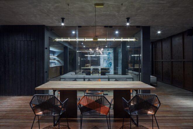 wood dining table with metal chairs