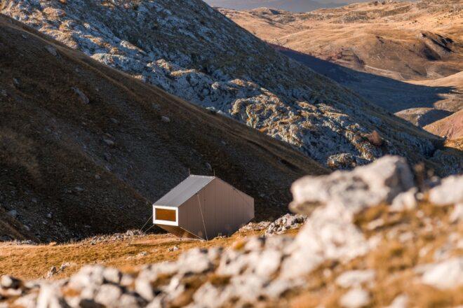 bivouac located on sloping hill