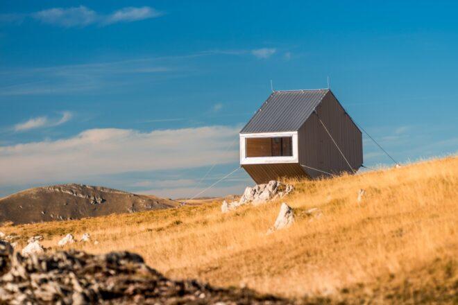 angular bivouac set on rugged landscape