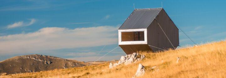 angular bivouac set on rugged landscape