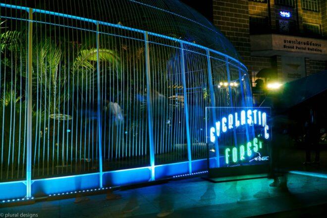 clear pavilion with neon light sign