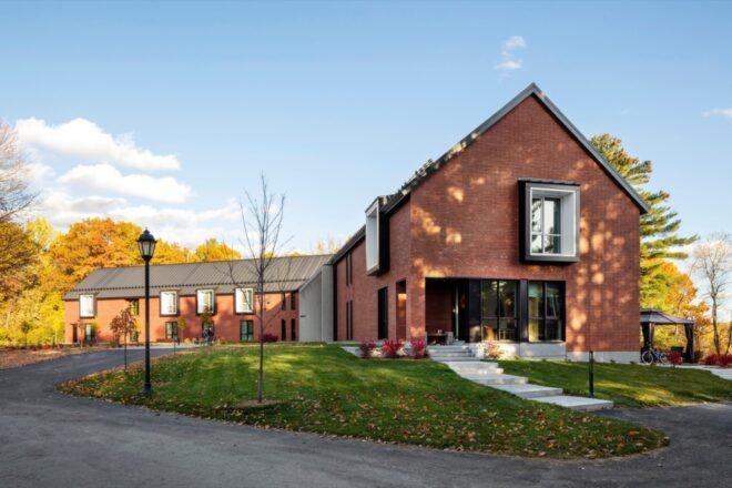 gabled brick building