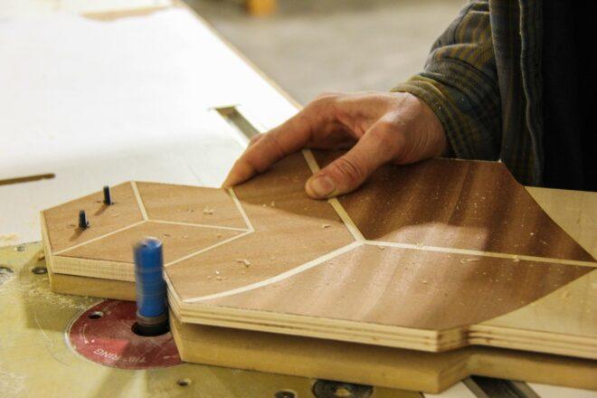 upclose shot of part of wooden skateboard