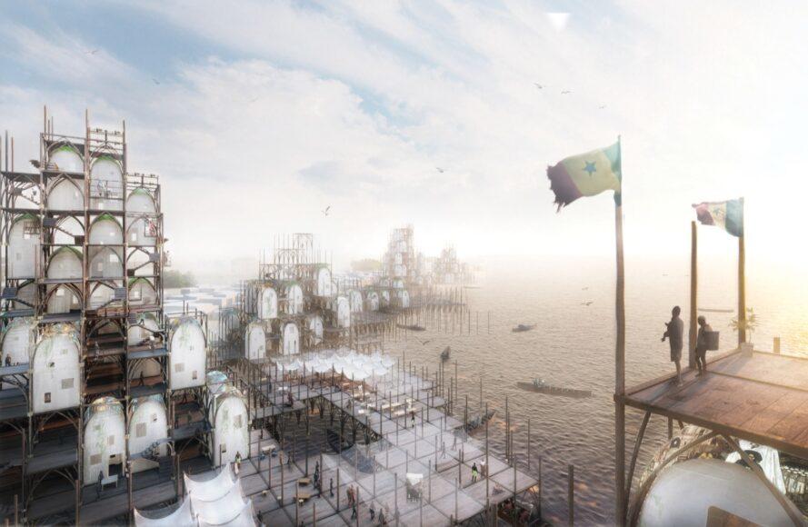rendering of skyscrapers made from multiple domes