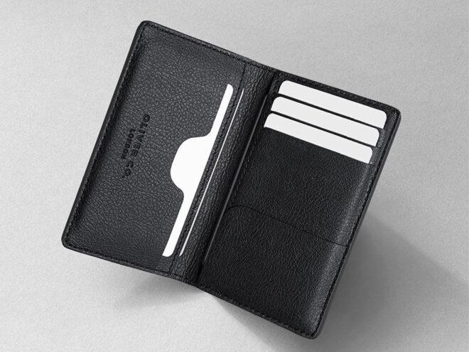 small vegan leather wallet on white background