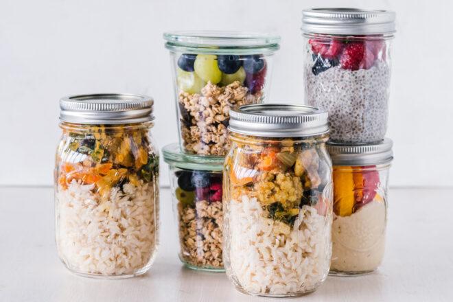 glass jars full of pre-cooked meals