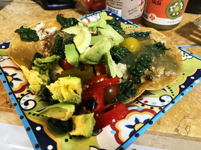 a loaded vegan taco with avocado