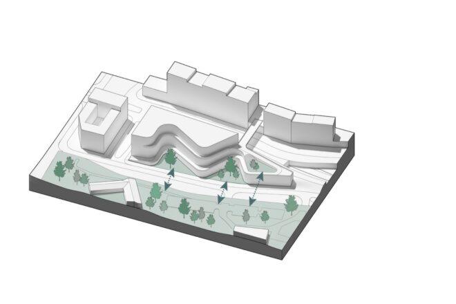 diagram of trees surrounding buildings