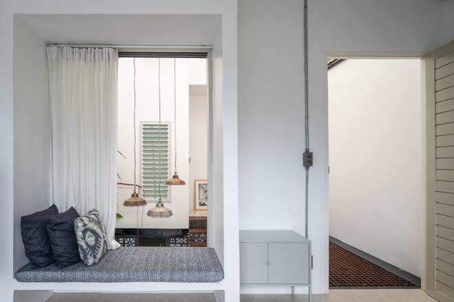 small gray window seat