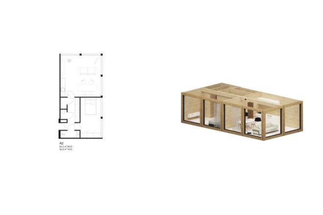 floor plan for a wood cube building