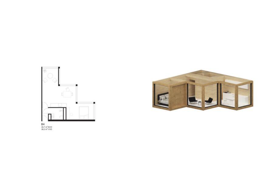 floor plan for a staggered wood cube building