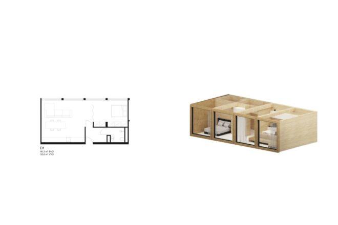floor plan for a wood cube building