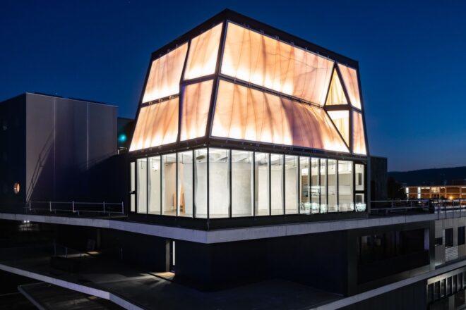 glowing white and glass home