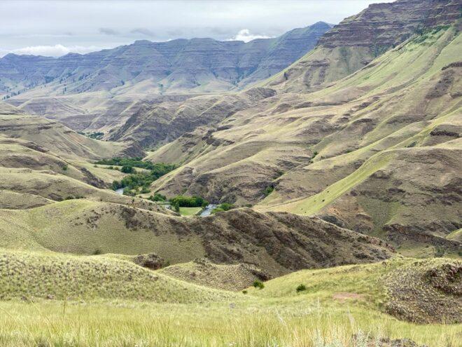 aerial view of river running through Hells Canyon