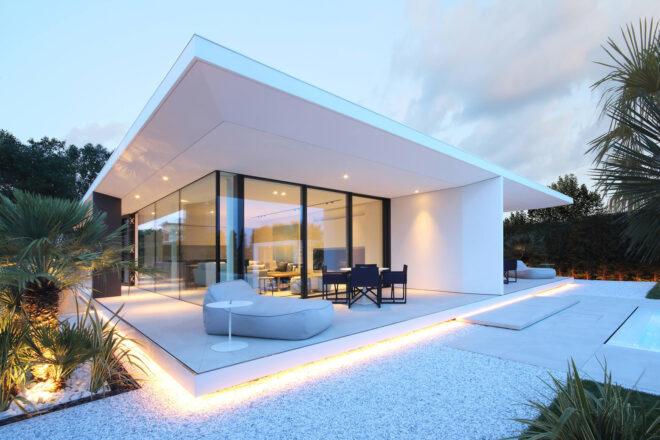 covered patio with gray furnishings