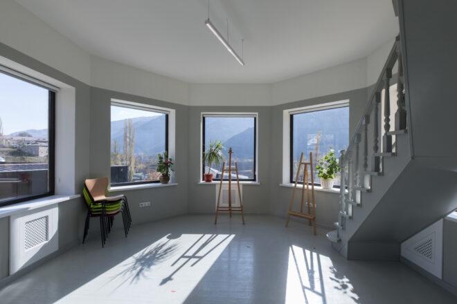 painting easels against windows