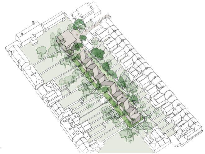 diagram of housing complex with nine homes