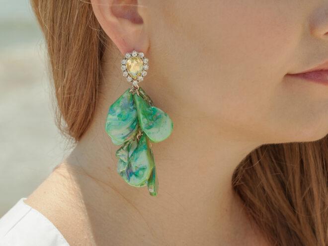 close-up of turquoise stone earring