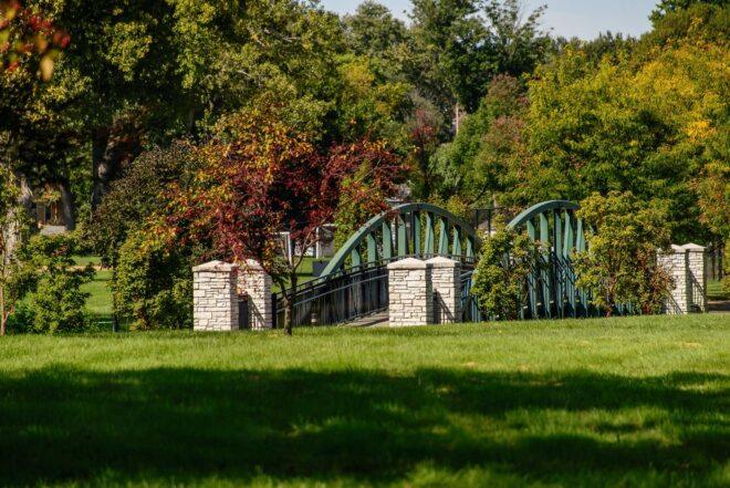 large pedestrian bridge in a park
