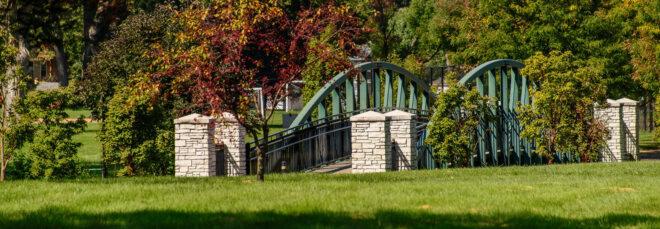large pedestrian bridge in a park