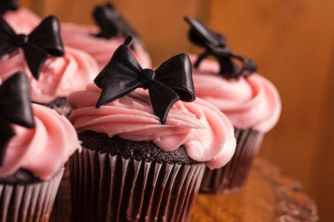 chocolate cupcakes with pink frosting
