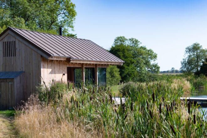 gabled roof on wood cabin