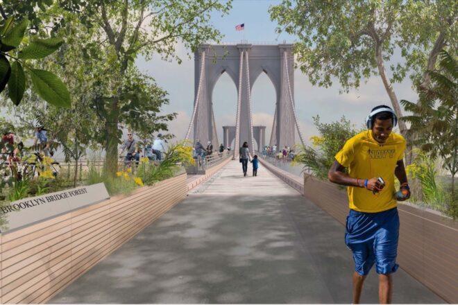 rendering of parks at the entrance of the Brooklyn Bridge