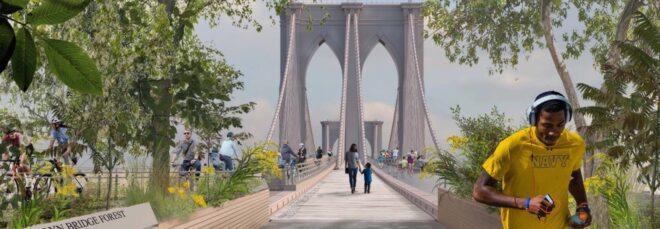 rendering of parks at the entrance of the Brooklyn Bridge