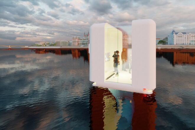 rendering of person riding on open-air water vehicle