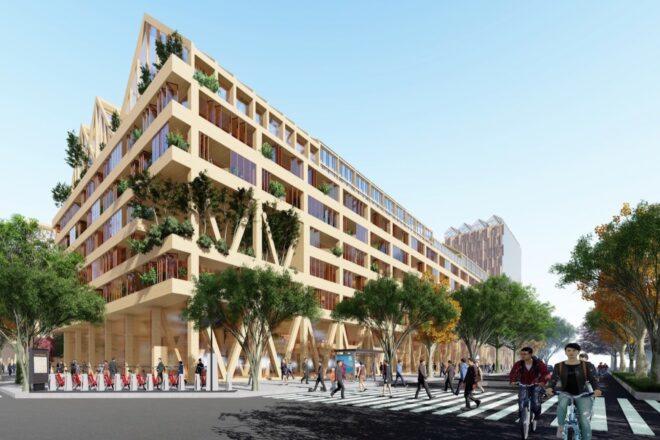 rendering of huge building made from timber