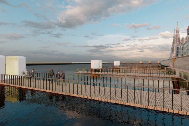 rendering of boardwalk leading to white water vehicles