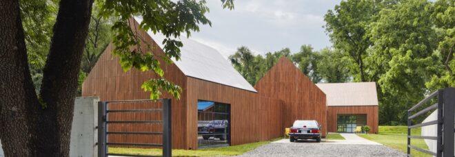 one larger and one smaller wood gabled building