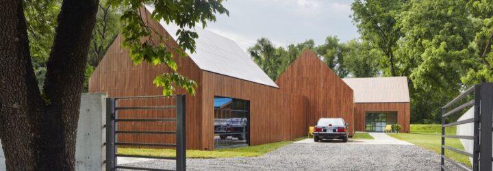 one larger and one smaller wood gabled building