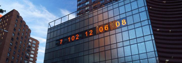 countdown clock on large building in Manhattan