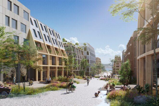 rendering of wood buildings