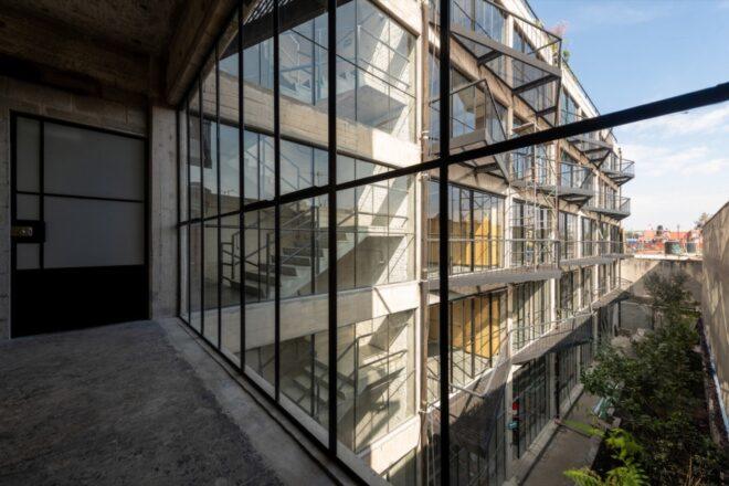 black metal-framed windows