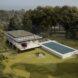 rendering of Farnsworth House topped with solar panels