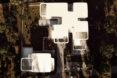 aerial rendering of large home and guest house all with cantilevered terraces