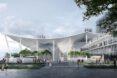rendering of large white structure with curved roof