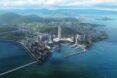 aerial rendering of waterfront neighborhood