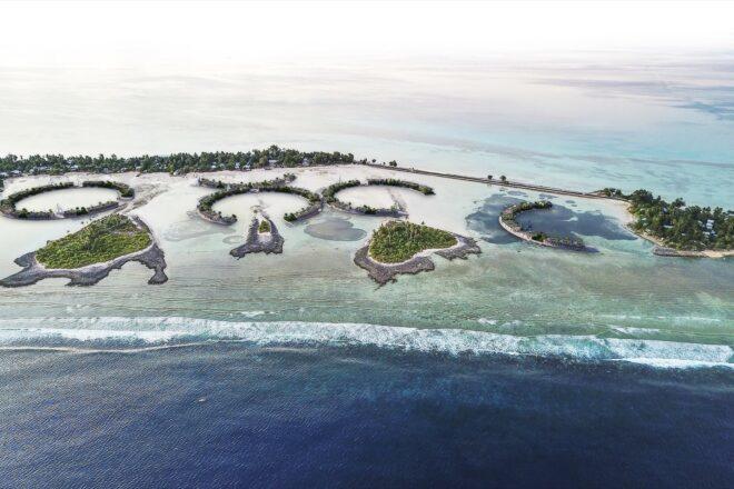 aerial rendering of floating structures arranged in circles