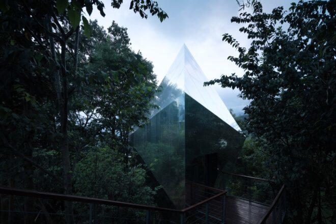 mirrored triangular cabin