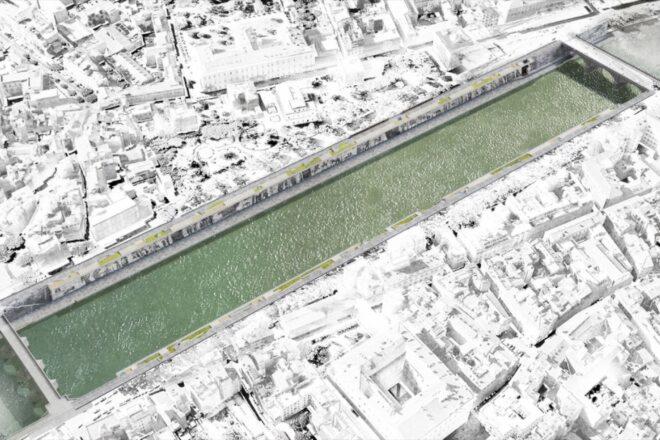 aerial rendering of parks along Tiber River banks