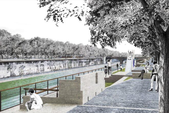 rendering of park equipment near a river